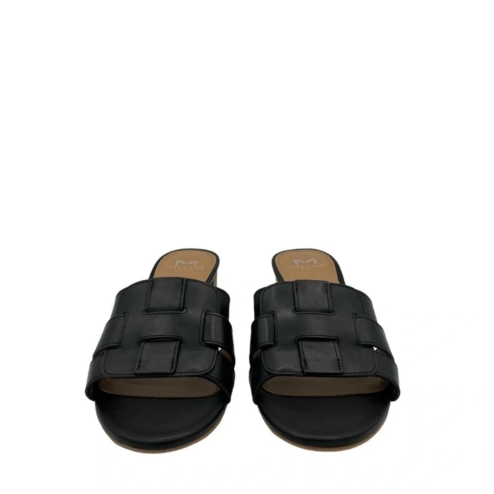 Marc Fisher Debora Black Woven Leather Slip On Slide Sandal Women's Size 7.5